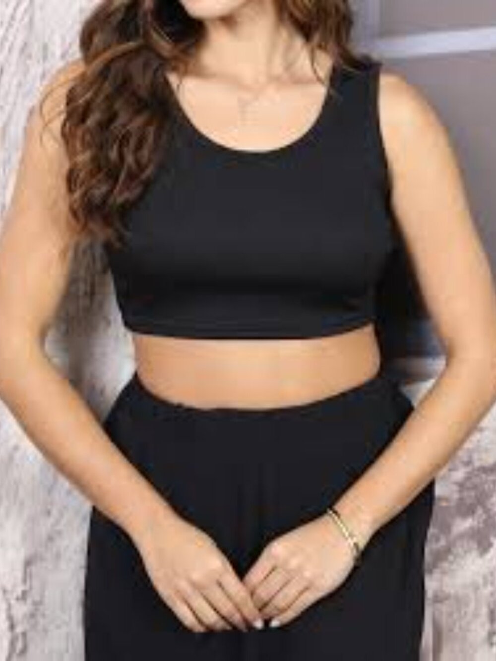 Shein EZwear NWT Ribbed Cropped Tank Top Sz L - Black